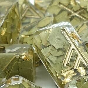 Bay Leaf and Gold Resin Cast Futhark Runes for Divination Set of 24